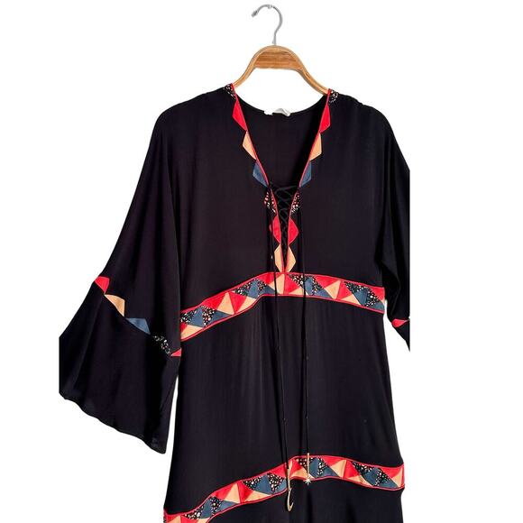 Liberty Garden Black Faux Suede Trim Midi Whimsigoth FantasY2K Dress medium - Picture 3 of 11